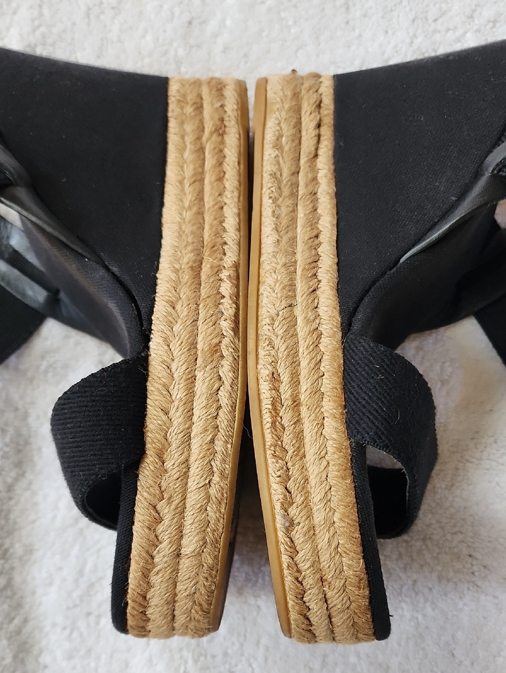 Tory Burch Black Fabric Espadrille Wedge Sandals Size 8 Preowned - Picture 8 of 11